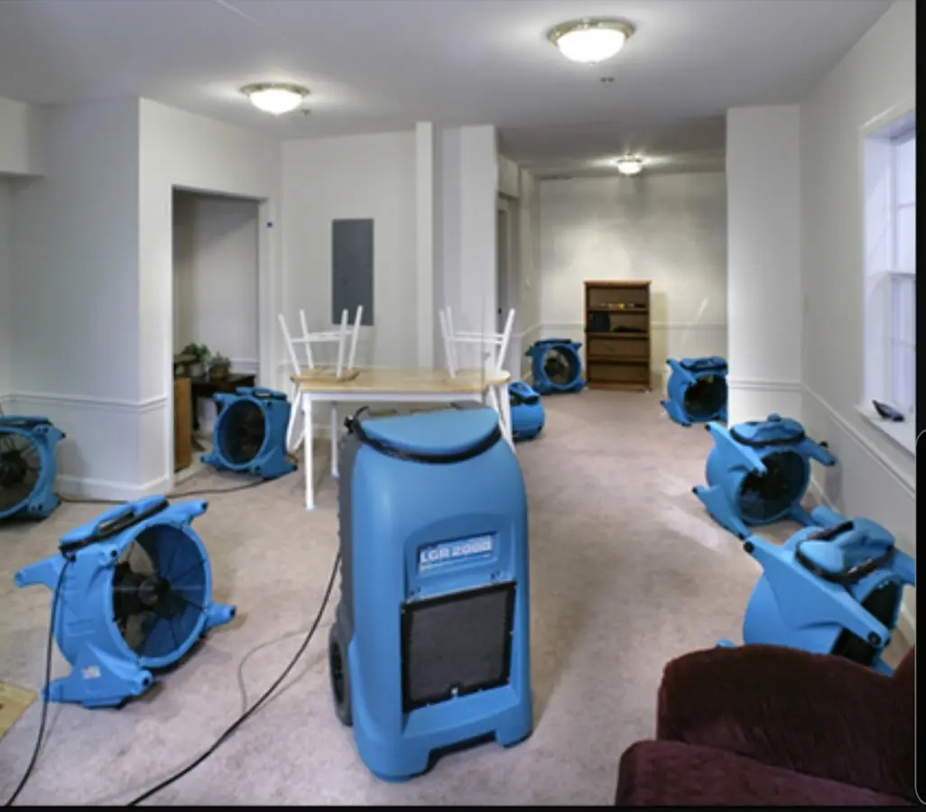 Air movers and dehumidifier setup for Water Extraction & Removal in Dundee